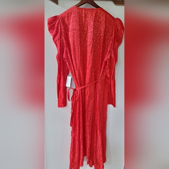 NWT Eloquii Womens Red Animal Print Plus Satin Puff Wrap Midi Dress Size 18 - Picture 10 of 10